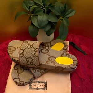Gucci Beige Monogram Slide Sandals